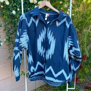 NWT Anthropologie Pilcro Romy Shirt Womens Blue Aztec Long Sleeve Button Down